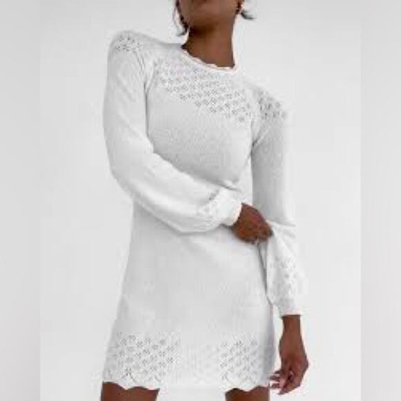 NWT $128 REVOLVE RUMORED Vermont white knit mini dress L winter wedding - Picture 3 of 16